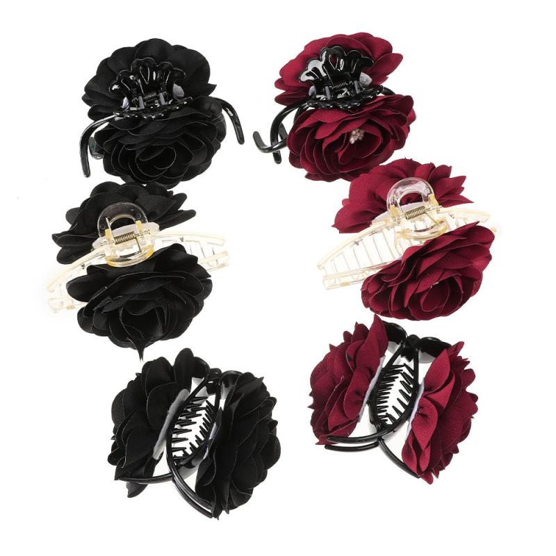 Rose Flower Hair Claw Crab Clips Ponytail Barrette Hairpin Women Girls Accessory