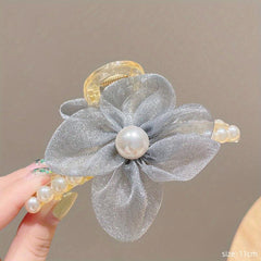 Organza Flower Hair Claw Ponytail Holder Hair Clip Hair Accessories