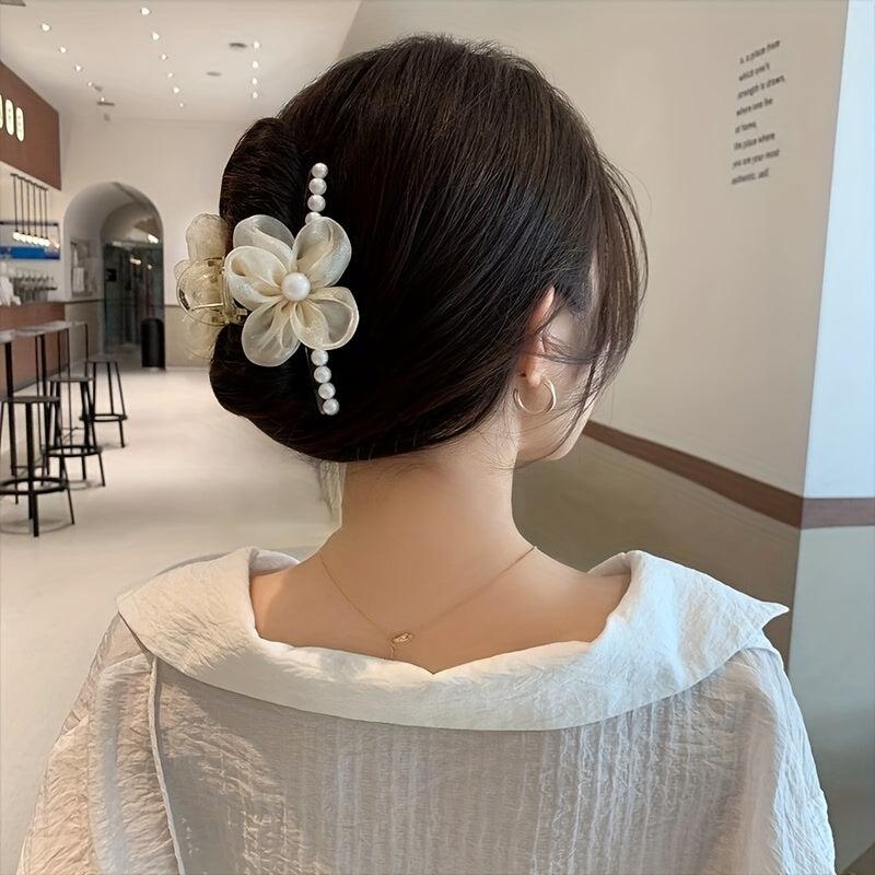 Organza Flower Hair Claw Ponytail Holder Hair Clip Hair Accessories