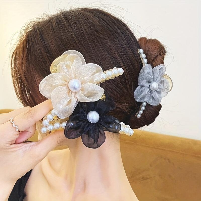 Organza Flower Hair Claw Ponytail Holder Hair Clip Hair Accessories