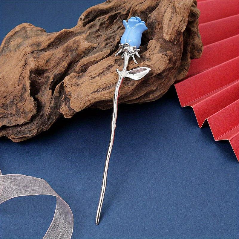 Silvery Rose Hairpin Hair Stick Ponytail Holder Hair Accessories