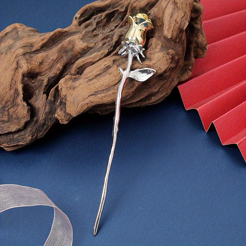 Silvery Rose Hairpin Hair Stick Ponytail Holder Hair Accessories