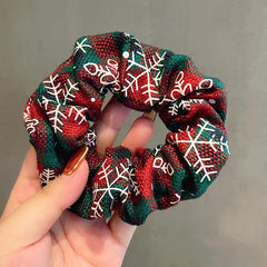 Christmas Plaid Snowflake Pattern Dark Red Hair Ring Headband Ropes Scrunchie