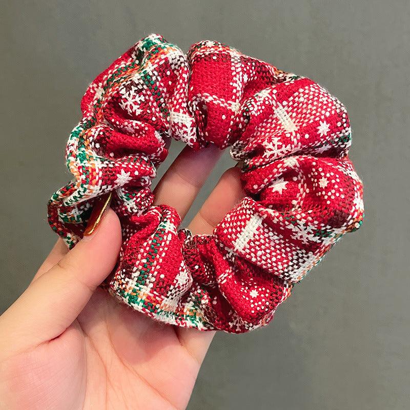 Christmas Plaid Snowflake Pattern Dark Red Hair Ring Headband Ropes Scrunchie