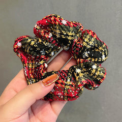 Christmas Plaid Snowflake Pattern Dark Red Hair Ring Headband Ropes Scrunchie