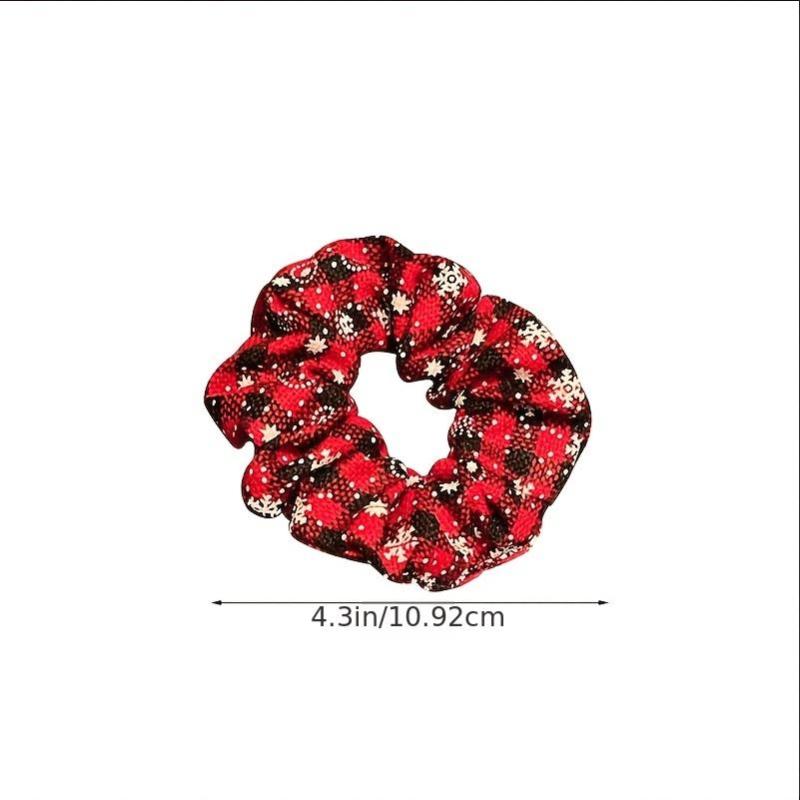 Christmas Plaid Snowflake Pattern Dark Red Hair Ring Headband Ropes Scrunchie