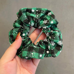 Christmas Plaid Snowflake Pattern Dark Red Hair Ring Headband Ropes Scrunchie