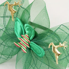 Christmas Mesh Head Piece Golden Elk Decor Green Fascinator Headband