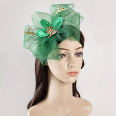 Christmas Mesh Head Piece Golden Elk Decor Green Fascinator Headband
