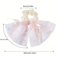 Lace Scrunchies Sequin Bow Hair Tie Faux Pearl Ribbon Bow Hair Rope