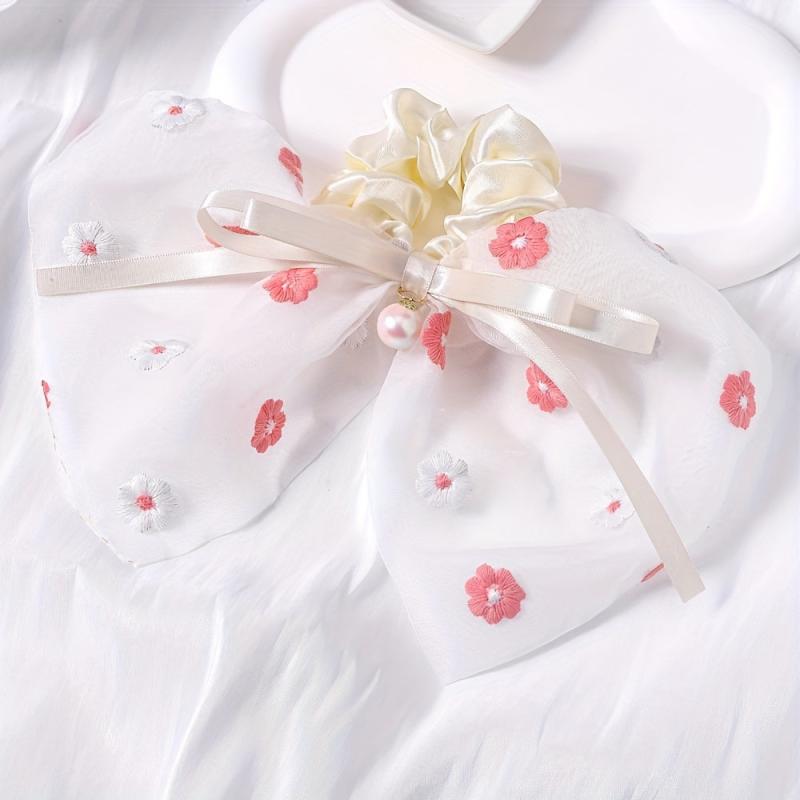 Lace Scrunchies Sequin Bow Hair Tie Faux Pearl Ribbon Bow Hair Rope