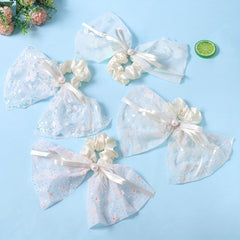 Lace Scrunchies Sequin Bow Hair Tie Faux Pearl Ribbon Bow Hair Rope