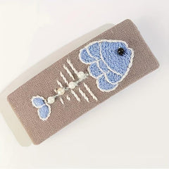 Fish Bone Embroidered Snap Clip Fabric Hair Clip Sweet Hair Clip