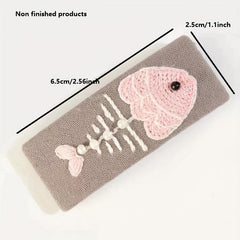 Fish Bone Embroidered Snap Clip Fabric Hair Clip Sweet Hair Clip