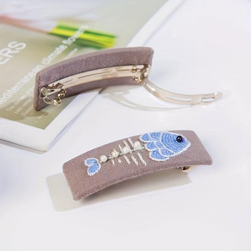 Fish Bone Embroidered Snap Clip Fabric Hair Clip Sweet Hair Clip