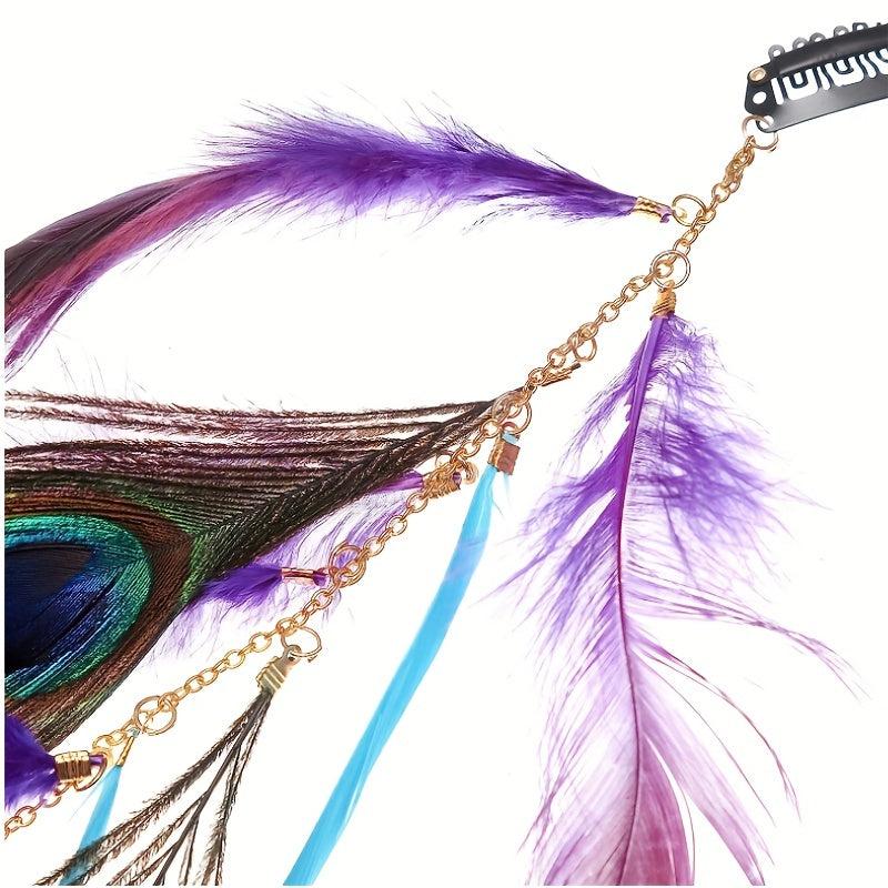 Boho Faux Feather Hairpin Headdress for Women Girls