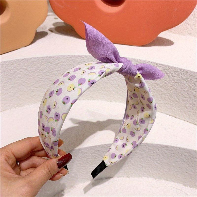 Fruit Printed Pattern Headband Bow Wide Brim Headband Headwear Female