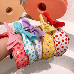 Fruit Printed Pattern Headband Bow Wide Brim Headband Headwear Female