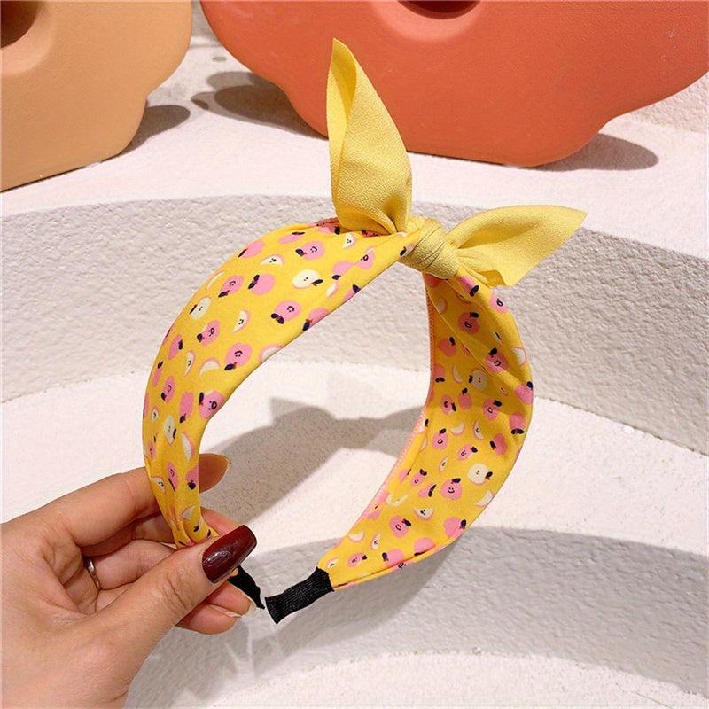 Fruit Printed Pattern Headband Bow Wide Brim Headband Headwear Female