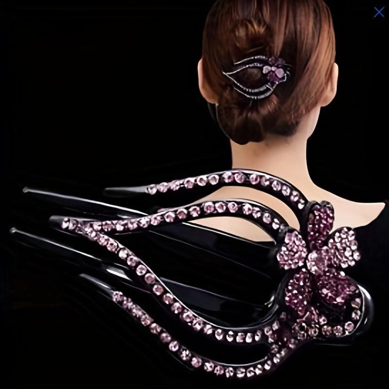 Flower & Rhinestone Hair Claw Large Hair Pin Headwear Hair Styling Accessory