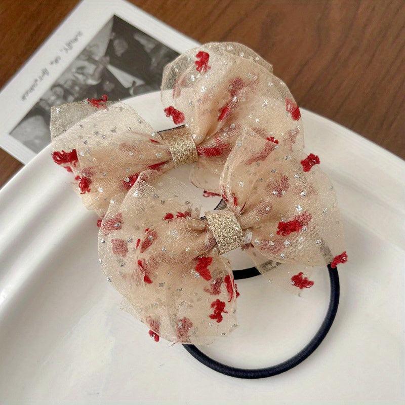 2PCS Mesh Bowknot Hair Tie for Kids and Women