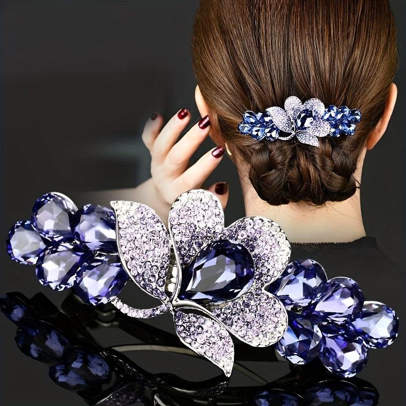 Crystal Flower Back Head Hair Clip French Barrette Hair Accessories