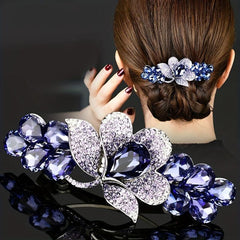 Crystal Flower Back Head Hair Clip French Barrette Hair Accessories