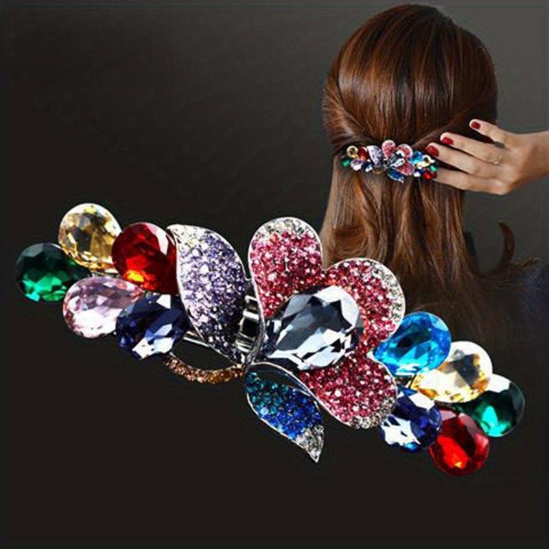 Crystal Flower Back Head Hair Clip French Barrette Hair Accessories