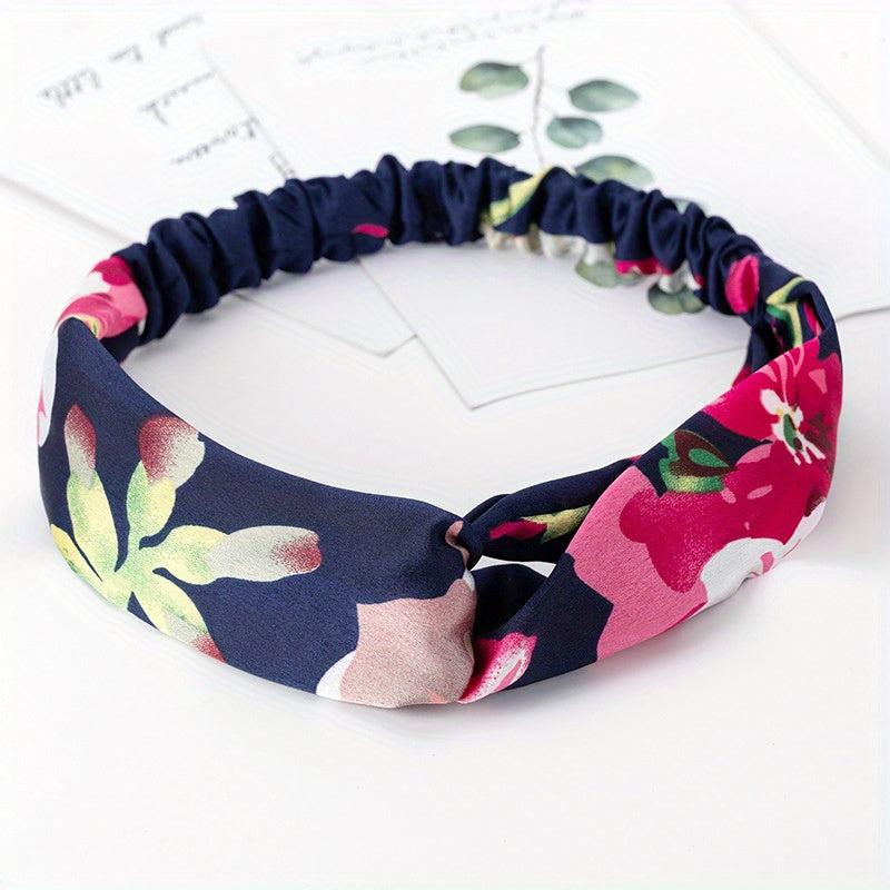 Retro Printed Wide Headband Cross Knotted Elastic Leopard Prints Hair