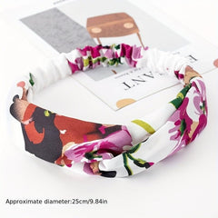Retro Printed Wide Headband Cross Knotted Elastic Leopard Prints Hair