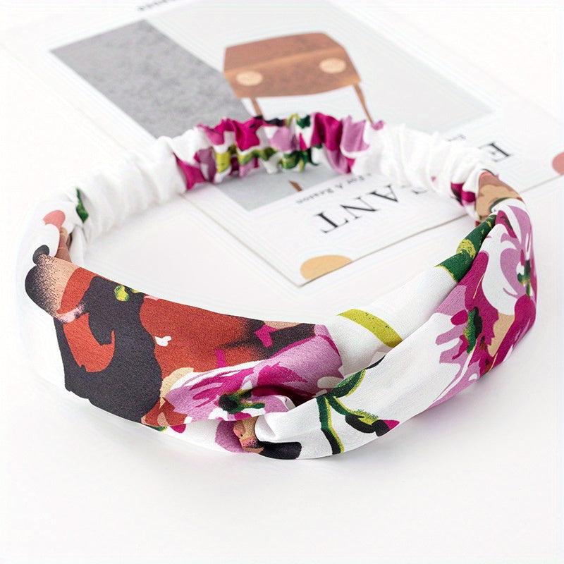 Retro Printed Wide Headband Cross Knotted Elastic Leopard Prints Hair