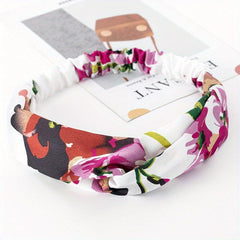 Retro Printed Wide Headband Cross Knotted Elastic Leopard Prints Hair