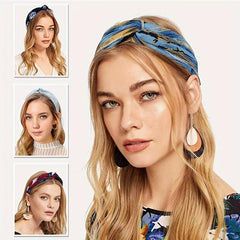 Retro Printed Wide Headband Cross Knotted Elastic Leopard Prints Hair