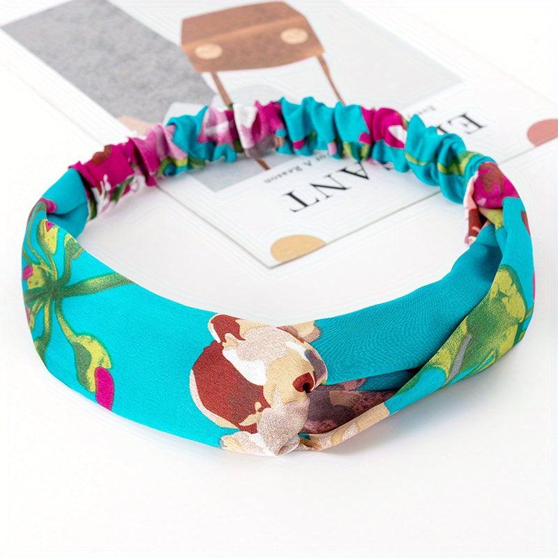 Retro Printed Wide Headband Cross Knotted Elastic Leopard Prints Hair