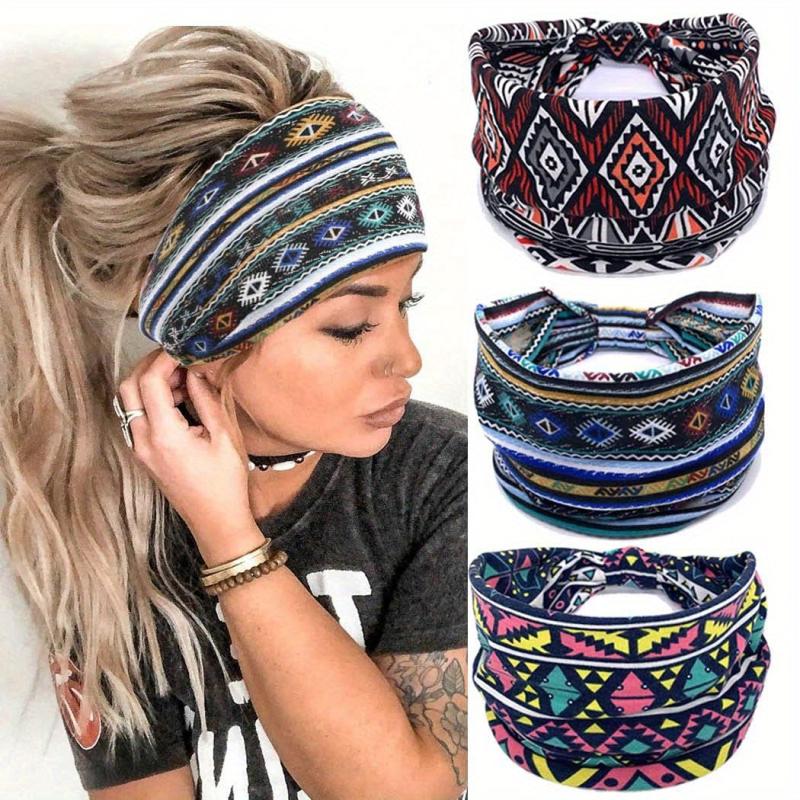 Bohemian Headband Leopard Print Hairband Twist Knotted Headscarf Set