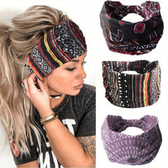 Bohemian Headband Leopard Print Hairband Twist Knotted Headscarf Set