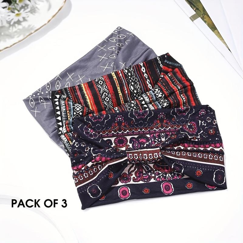 Bohemian Headband Leopard Print Hairband Twist Knotted Headscarf Set