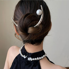Silver Moon Pearl Hair Stick Metal Hair Sticks Hair Accessories Gold Bun Holder