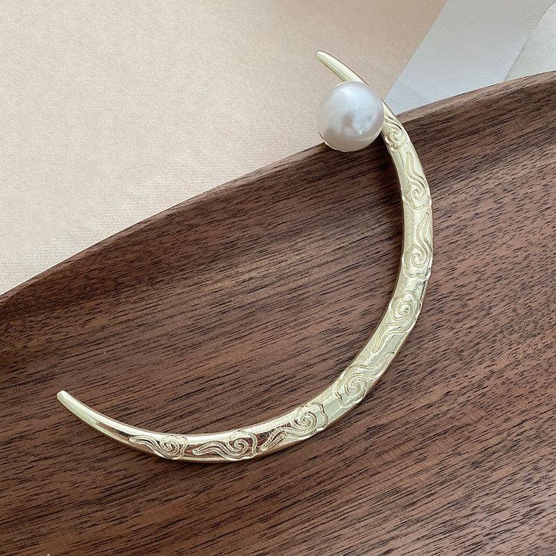 Silver Moon Pearl Hair Stick Metal Hair Sticks Hair Accessories Gold Bun Holder