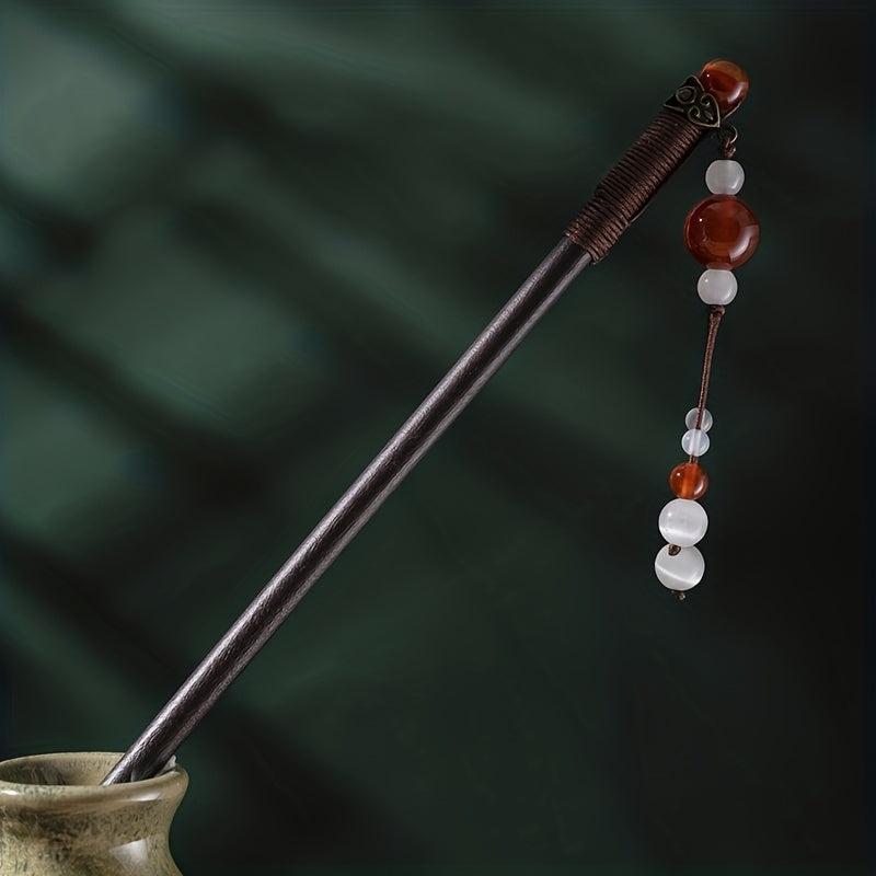 Red Beads Pendant Hair Pin Chinese Style Hair Stick Ponytail Holder