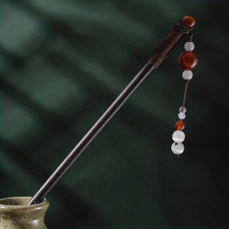 Red Beads Pendant Hair Pin Chinese Style Hair Stick Ponytail Holder