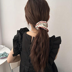 Floral Print Hair Tie Red Brim Hair Rope Sweet Ponytail Holder Women Girls