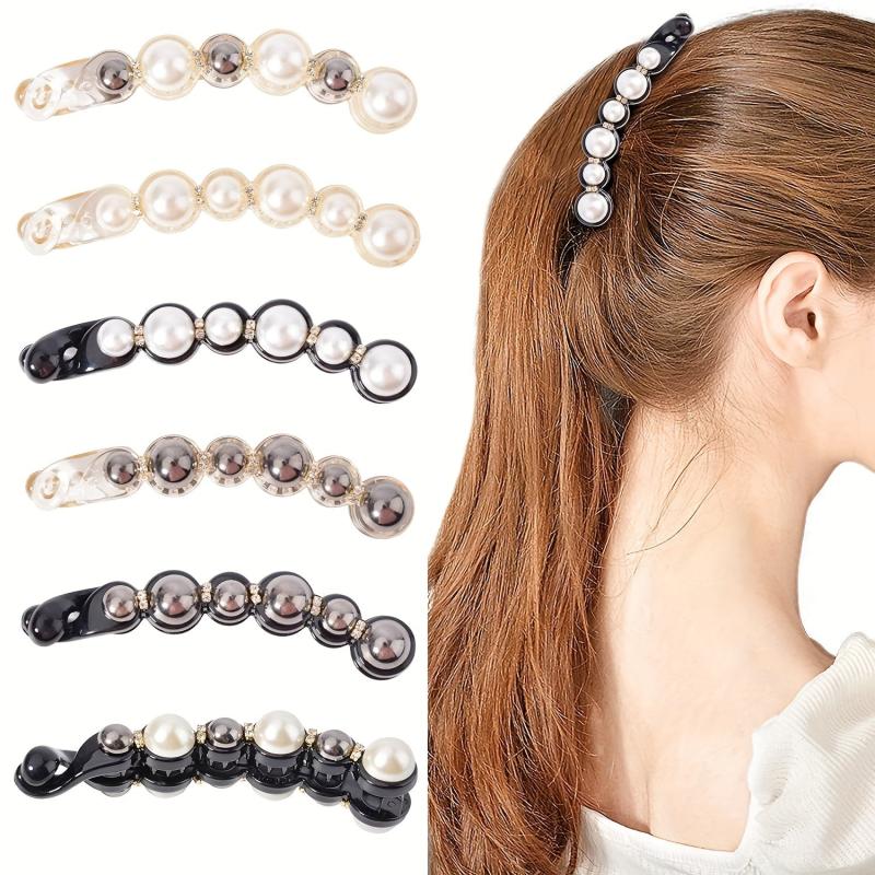 6pcs Pearl Decor Hair Clip Non-slip Ponytail Holder