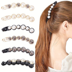 6pcs Pearl Decor Hair Clip Non-slip Ponytail Holder