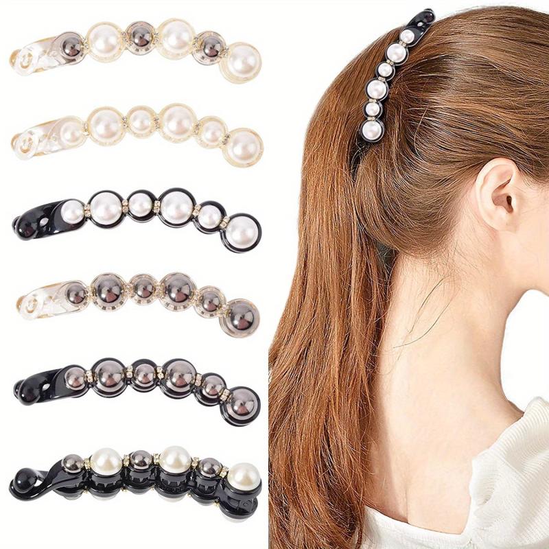 6pcs Pearl Decor Hair Clip Non-slip Ponytail Holder