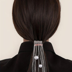 Rhinestone Tassel Hair Comb Back Head Ponytail Clip Y2K Style