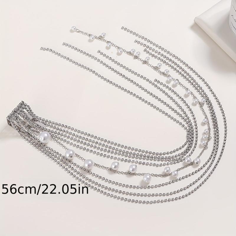 Rhinestone Tassel Hair Comb Back Head Ponytail Clip Y2K Style