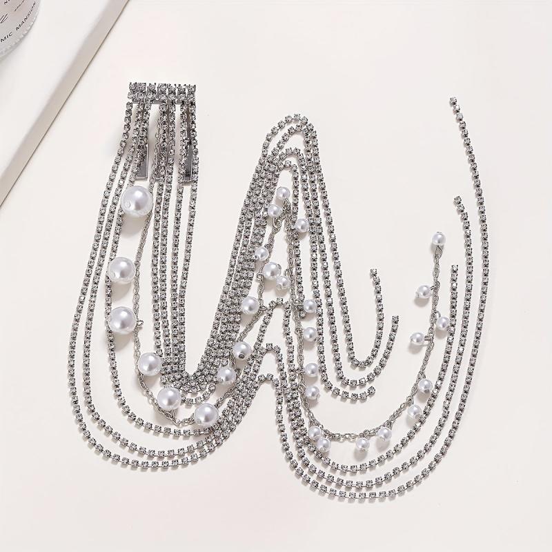 Rhinestone Tassel Hair Comb Back Head Ponytail Clip Y2K Style