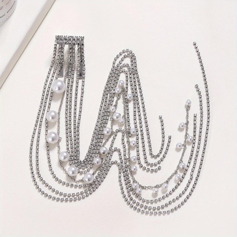 Rhinestone Tassel Hair Comb Back Head Ponytail Clip Y2K Style