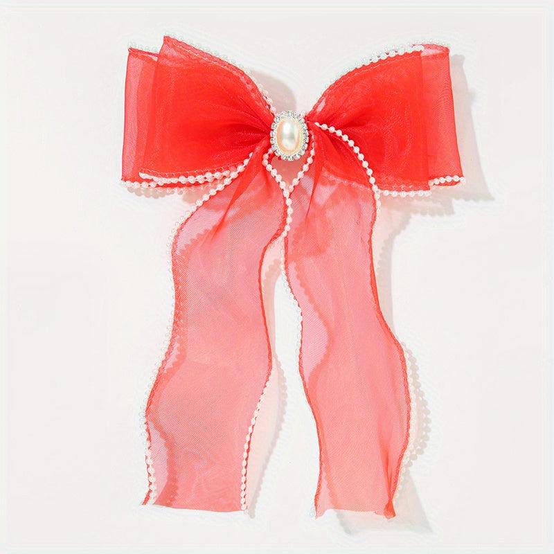 Organza Bow Hair Clip Faux Pearl Hair Clip Back Head French Barrette Head Wear
